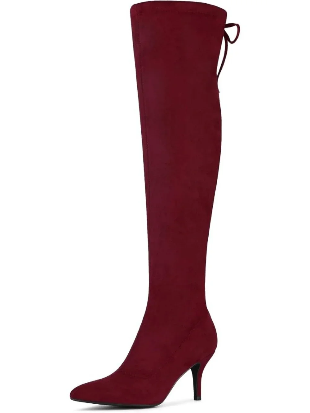 Women's Burgundy Round Toe Chunky Heel Lace Up Synthetic Over The Knee High Boot